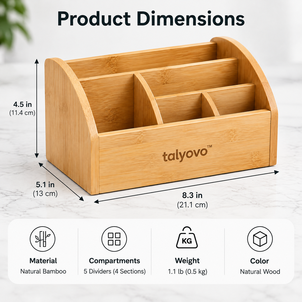 talyovo™ Bamboo Remote Control Caddy with Dividers — Tabletop Organize