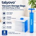 talyovo™ Vacuum Storage Bags with Hand Pump, 8-Pack — Space-Saving Clothing, Blanket & Bedding Organizers