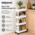 talyovo™ Slim 4-Tier Rolling Storage Cart — Narrow Kitchen, Bathroom & Laundry Room Organizer