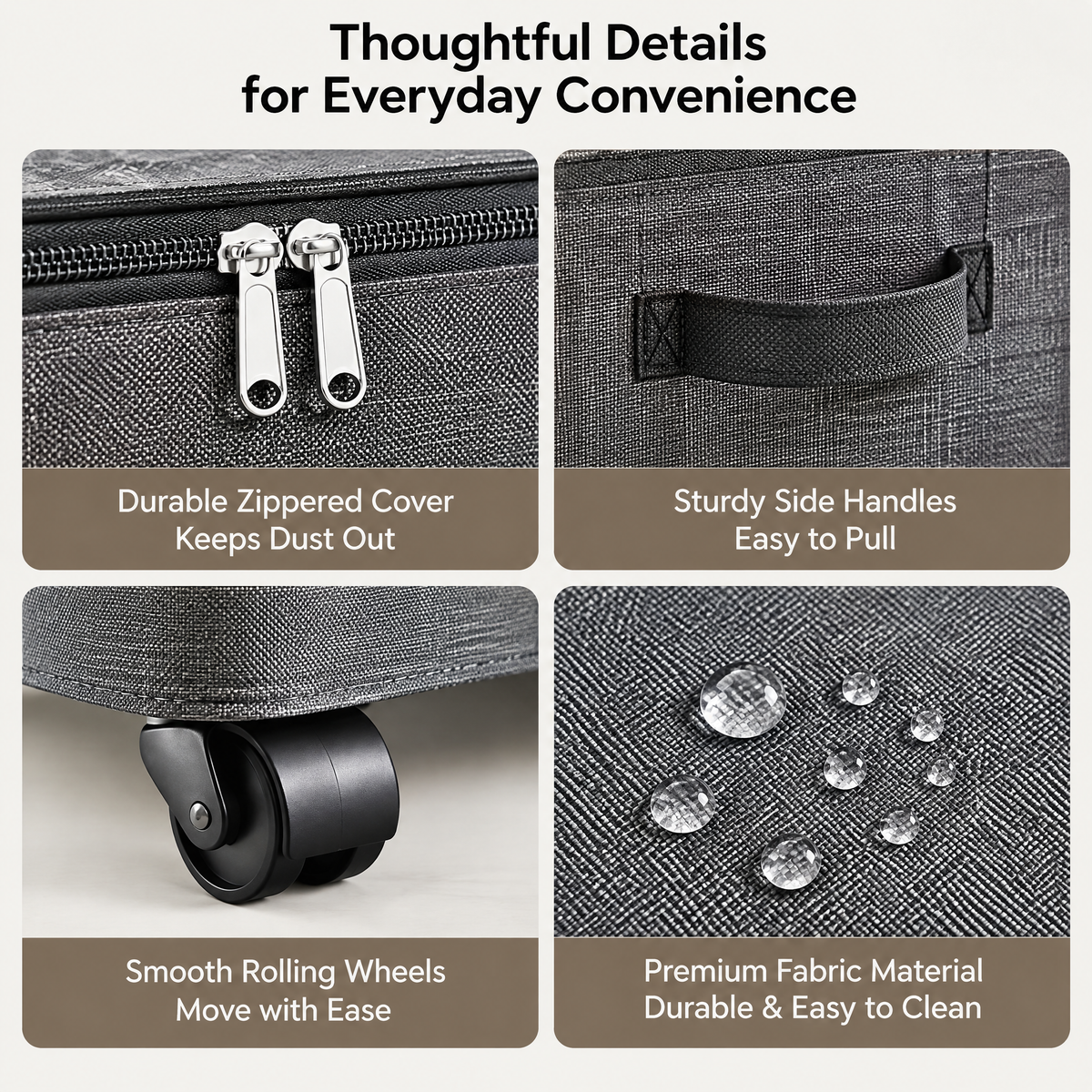talyovo™ Rolling Under-Bed Storage Bins with Zippered Covers, 2-Pack — Low-Profile Clothing & Linen Organizers