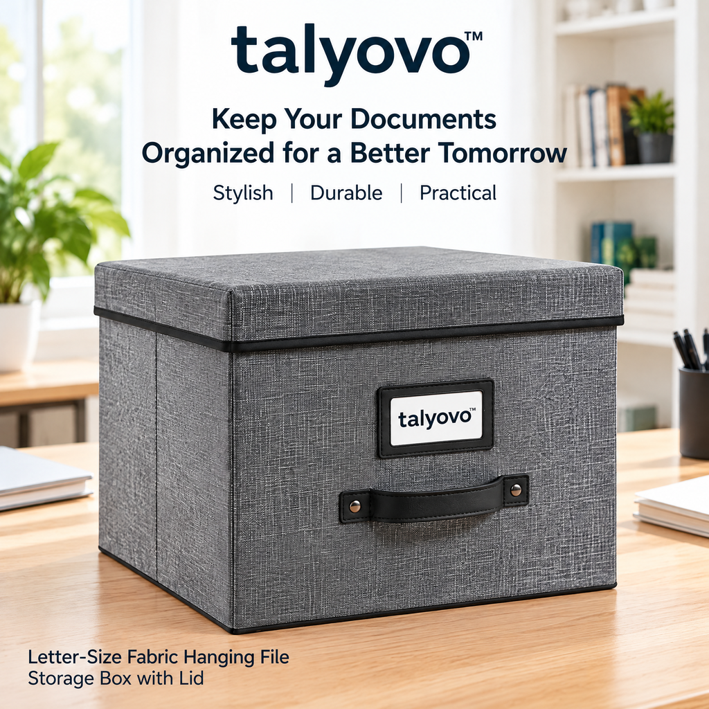 talyovo™ Fabric Hanging File Storage Box with Lid — Letter-Size Home Office Document Organizer