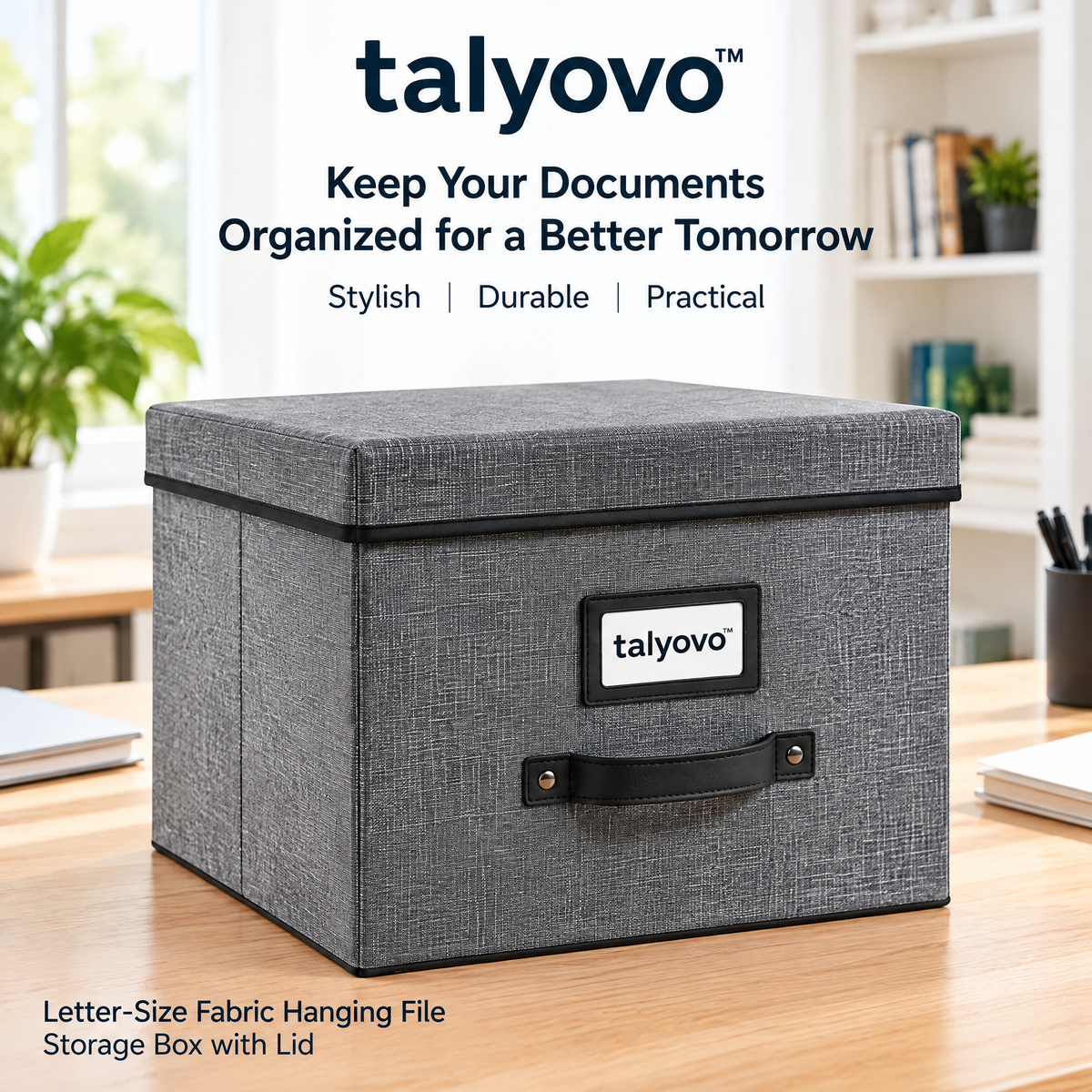 talyovo™ Fabric Hanging File Storage Box with Lid — Letter-Size Home Office Document Organizer