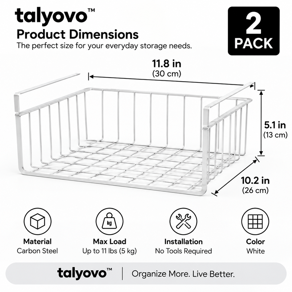 talyovo™ Under-Shelf Storage Baskets, 2-Pack — Slide-On Kitchen Cabinet, Pantry & Closet Organizers