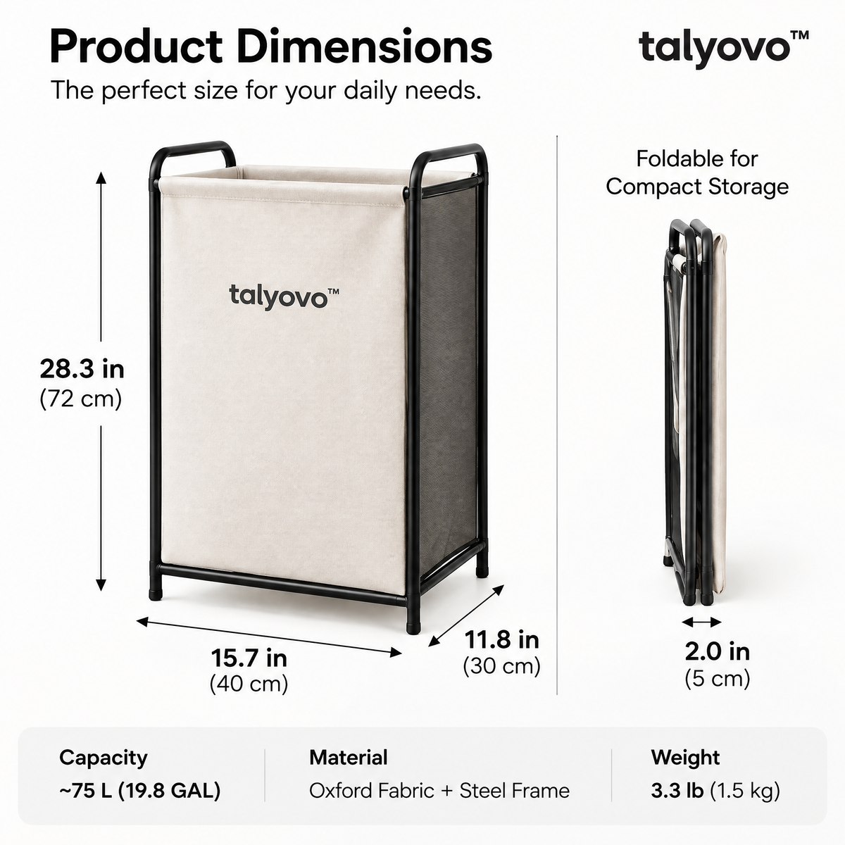 talyovo™ Freestanding Laundry Hamper with Removable Liner — Foldable Bedroom & Bathroom Clothes Basket