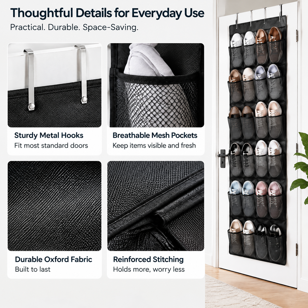 talyovo™ Over-the-Door Shoe Organizer with 24 Mesh Pockets — Hanging Closet & Entryway Storage