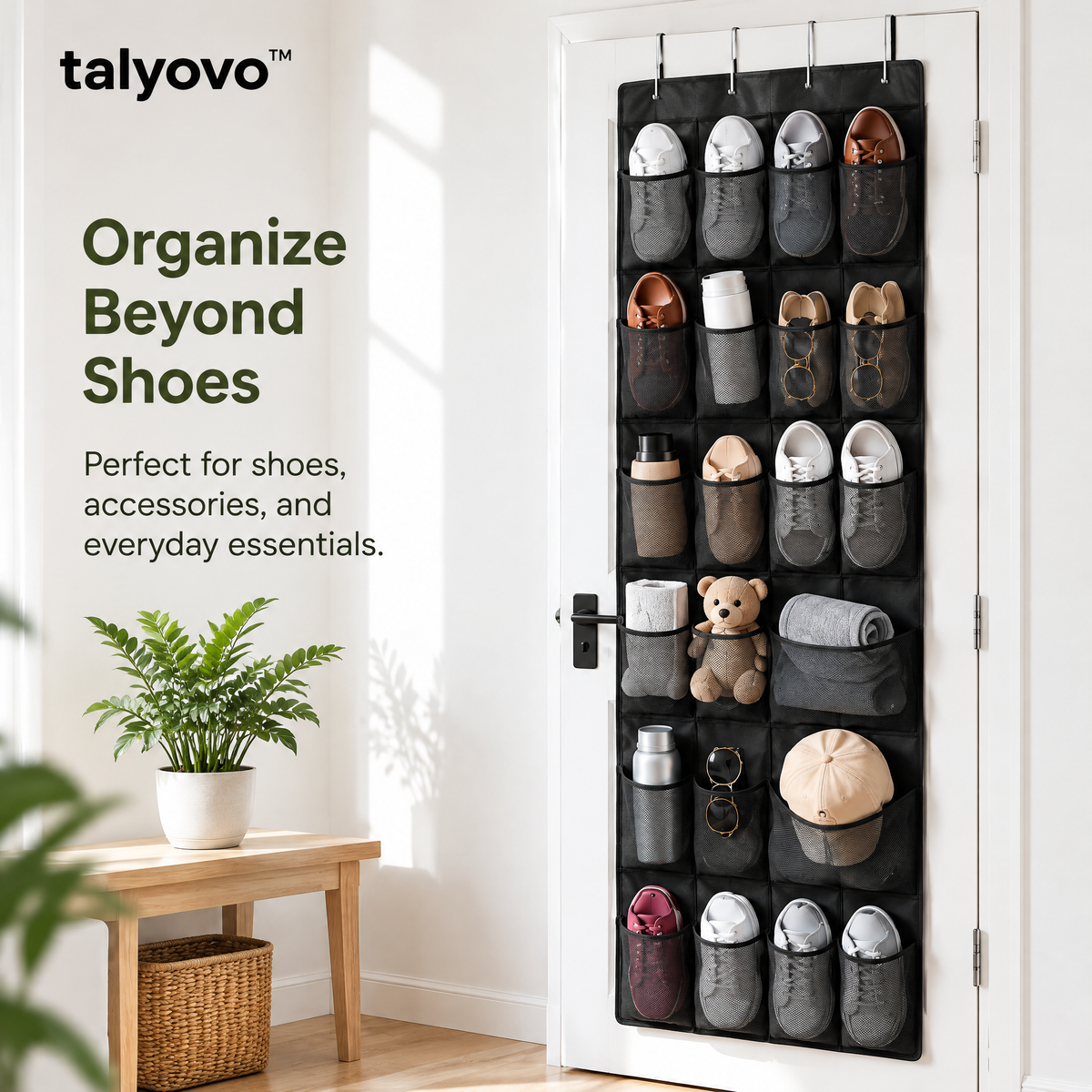 talyovo™ Over-the-Door Shoe Organizer with 24 Mesh Pockets — Hanging Closet & Entryway Storage