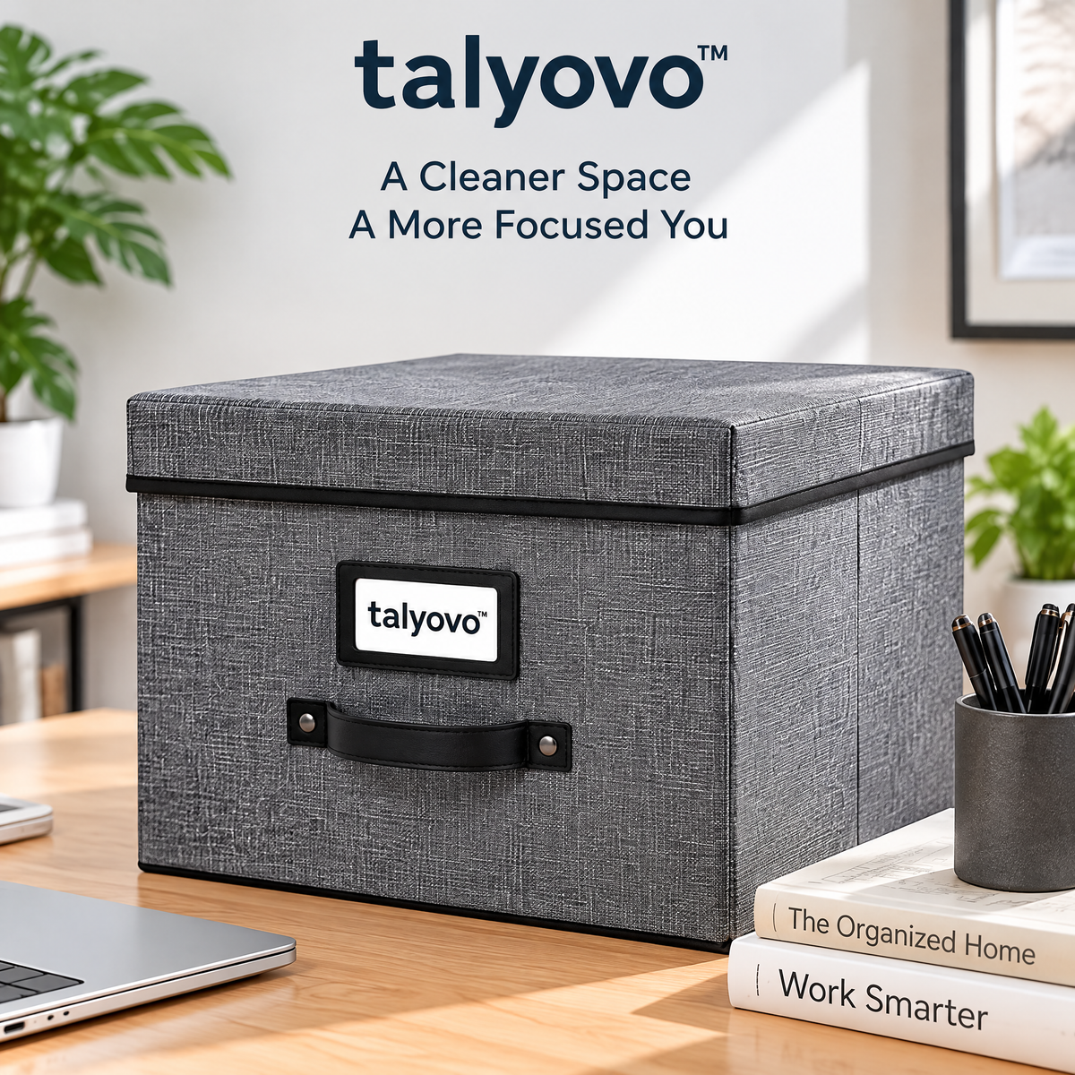 talyovo™ Fabric Hanging File Storage Box with Lid — Letter-Size Home Office Document Organizer
