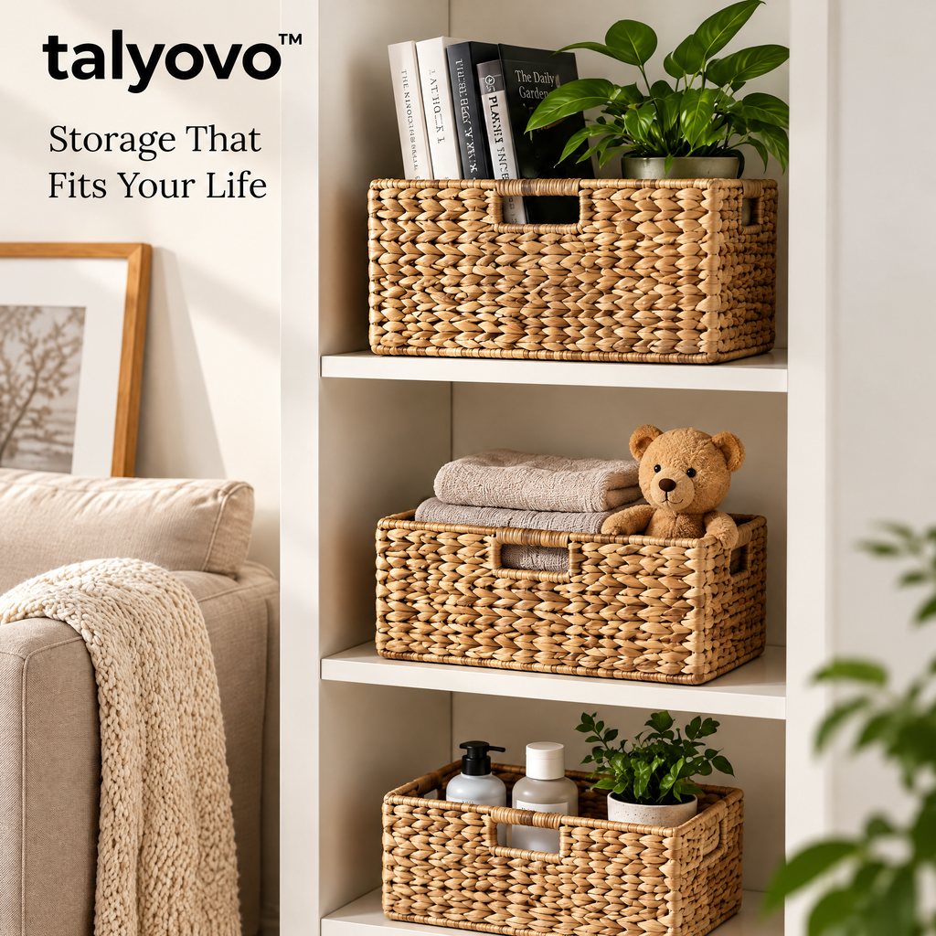 talyovo™ Woven Shelf Storage Baskets, 3-Piece Nesting Set — Decorative Closet, Entryway & Living Room Bins