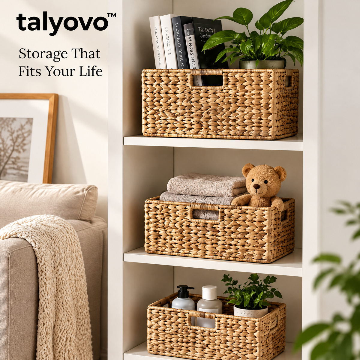 talyovo™ Woven Shelf Storage Baskets, 3-Piece Nesting Set — Decorative Closet, Entryway & Living Room Bins