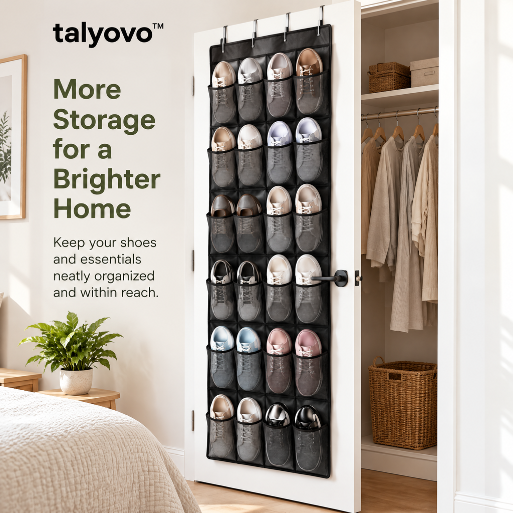 talyovo™ Over-the-Door Shoe Organizer with 24 Mesh Pockets — Hanging Closet & Entryway Storage