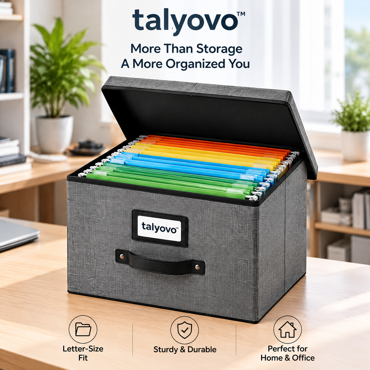 talyovo™ Fabric Hanging File Storage Box with Lid — Letter-Size Home Office Document Organizer