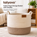 talyovo™ Cotton Rope Storage Basket with Handles — Decorative Blanket, Towel & Living Room Organizer