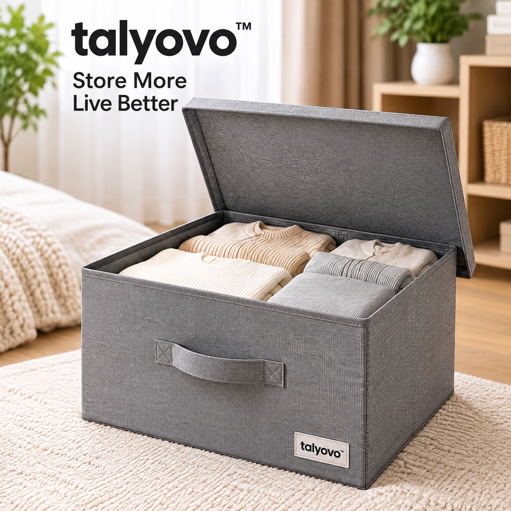 talyovo™ Lidded Fabric Storage Boxes, 2-Pack — Stackable Shelf Organizers for Clothing, Linens & Home Accessories