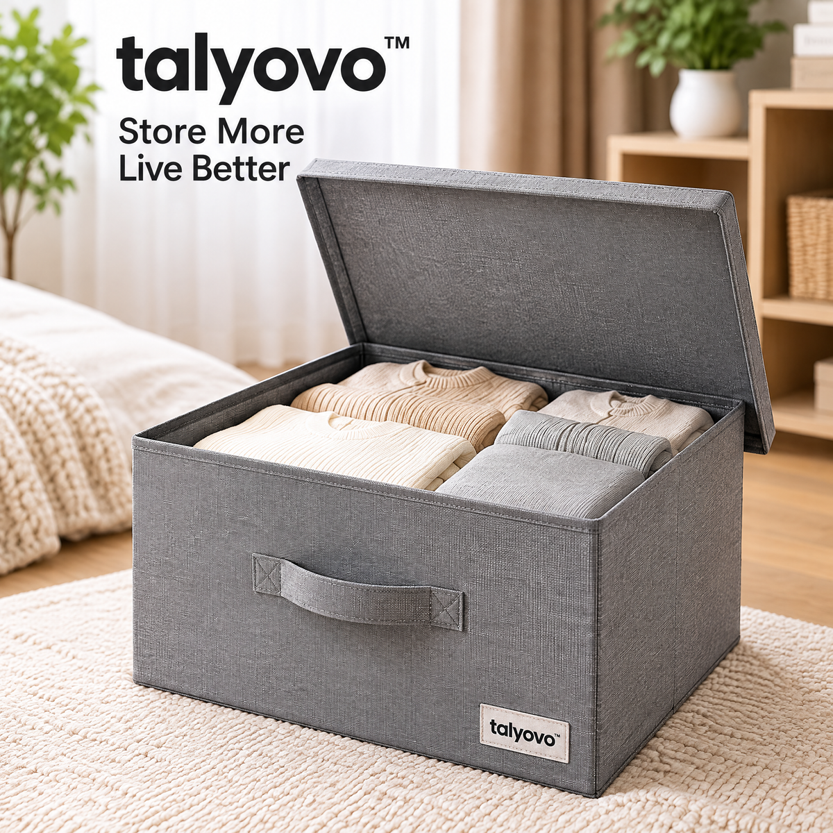talyovo™ Lidded Fabric Storage Boxes, 2-Pack — Stackable Shelf Organizers for Clothing, Linens & Home Accessories