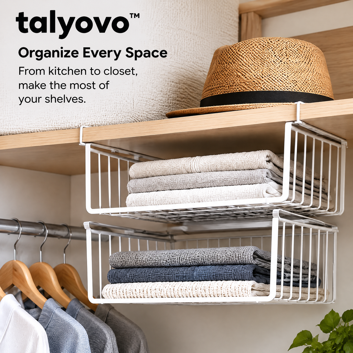 talyovo™ Under-Shelf Storage Baskets, 2-Pack — Slide-On Kitchen Cabinet, Pantry & Closet Organizers