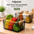 talyovo™ Wire Pantry Storage Baskets with Bamboo Handles, 2-Pack — Kitchen Cabinet & Countertop Organizers