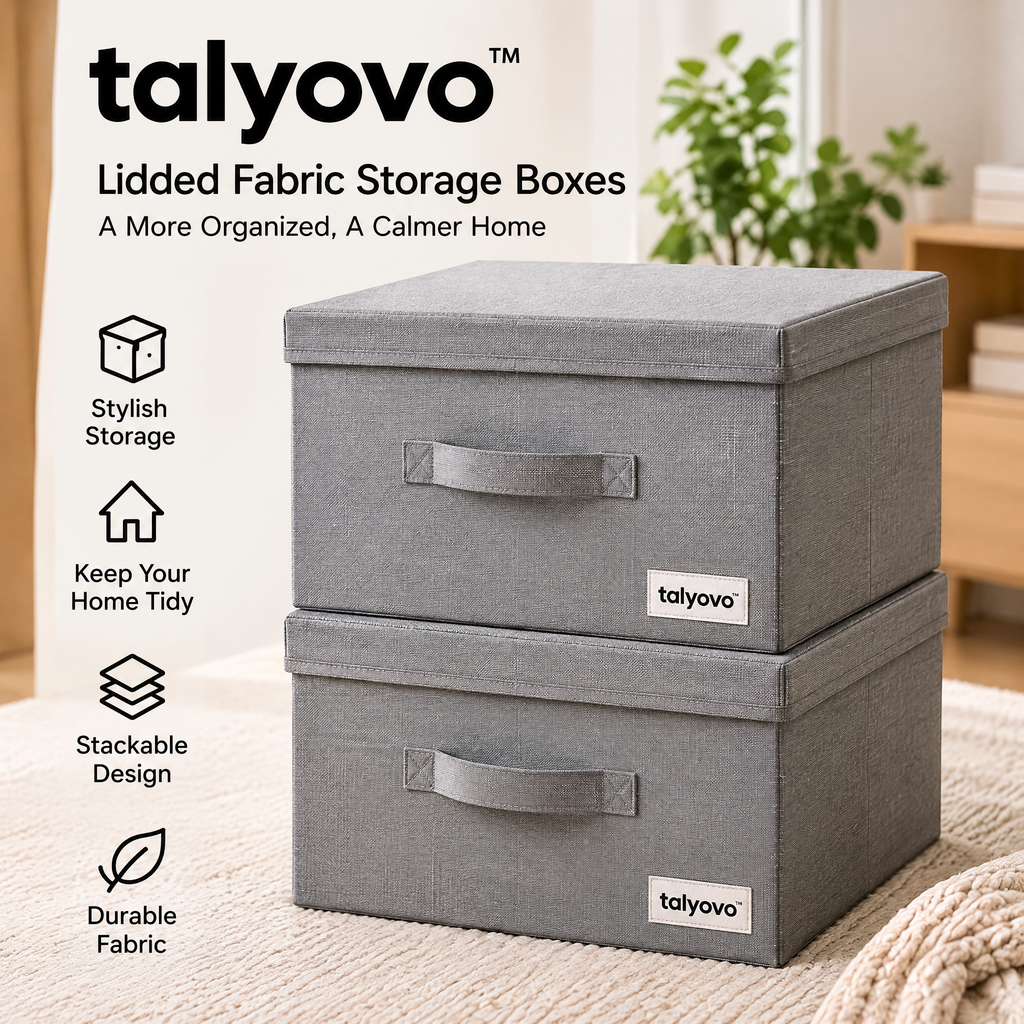 talyovo™ Lidded Fabric Storage Boxes, 2-Pack — Stackable Shelf Organizers for Clothing, Linens & Home Accessories