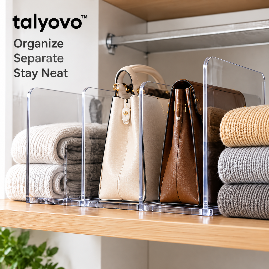 talyovo™ Shelf Dividers for Closet Organization, 4-Pack — Clear Separators for Sweaters, Towels & Handbags