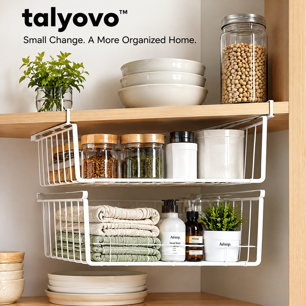 talyovo™ Under-Shelf Storage Baskets, 2-Pack — Slide-On Kitchen Cabinet, Pantry & Closet Organizers