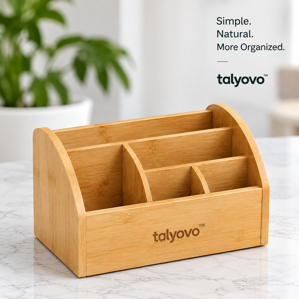 talyovo™ Bamboo Remote Control Caddy with Dividers — Tabletop Organize