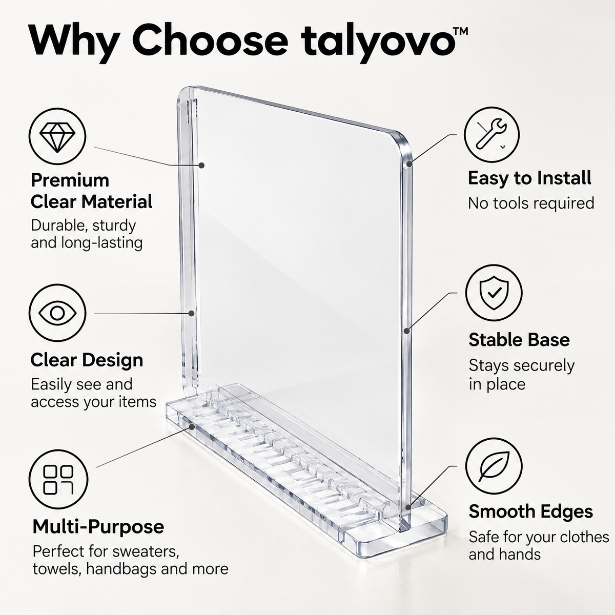 talyovo™ Shelf Dividers for Closet Organization, 4-Pack — Clear Separators for Sweaters, Towels & Handbags