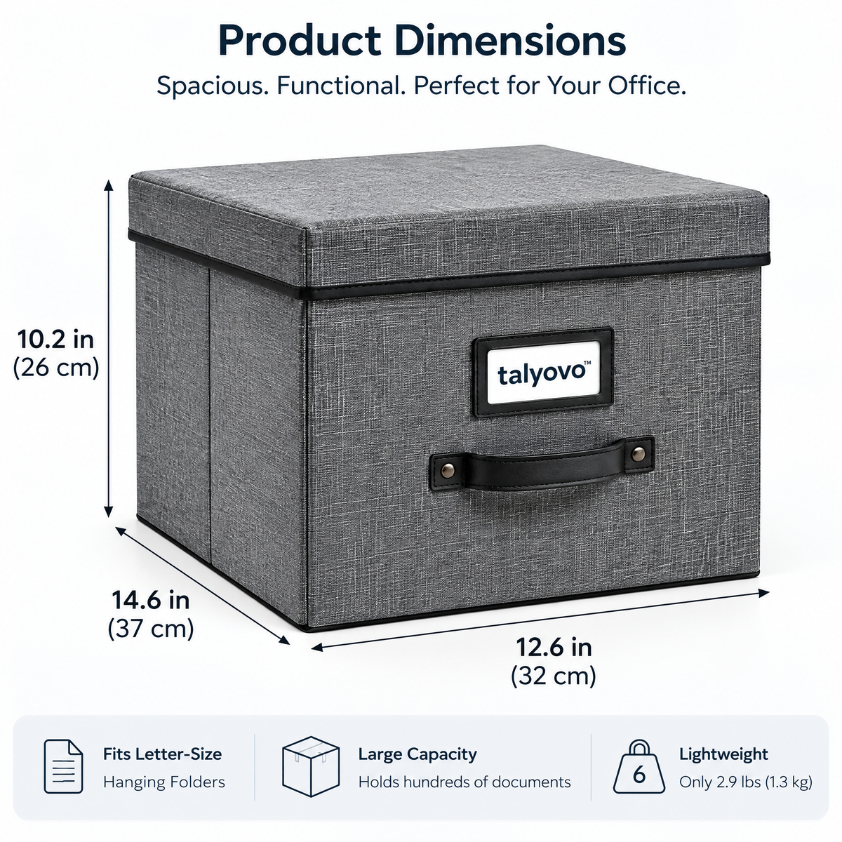 talyovo™ Fabric Hanging File Storage Box with Lid — Letter-Size Home Office Document Organizer